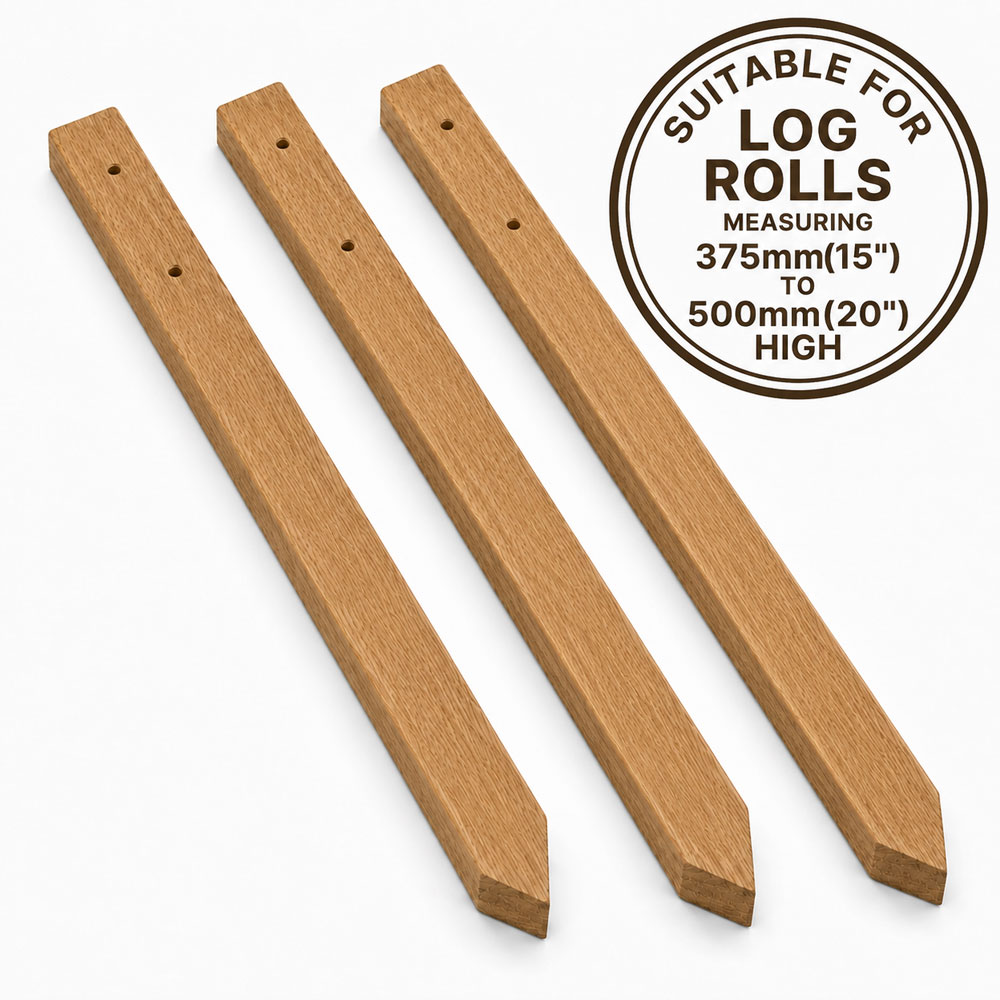 Wooden Log Roll Stakes 760mm Fits 375mm-500mm High Log Roll Pack of 3