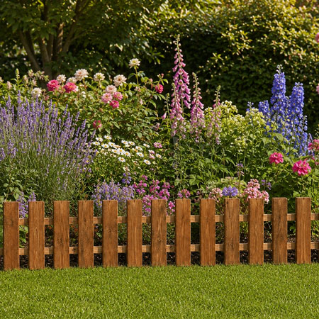 Wooden Garden Picket Fence 100cm x 28cm Decorative Lawn Edging Garden Border Fence