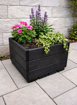 Black Square Wooden Planter Box Outdoor Garden Herb Flower Plant Pot
