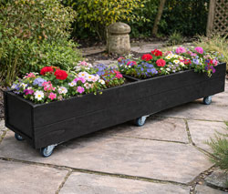 Wheeled Wooden Planter Black Box 120cm