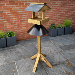Wooden Bird Table with Squirrel Guard & Slate Roof