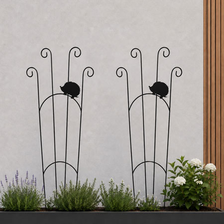 Metal Plant Pot Trellises with Hedgehog Design Set of 2