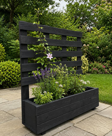 Contemporary Black Garden Planter with Climbing Trellis Frame (L)100cmx(H)94cm