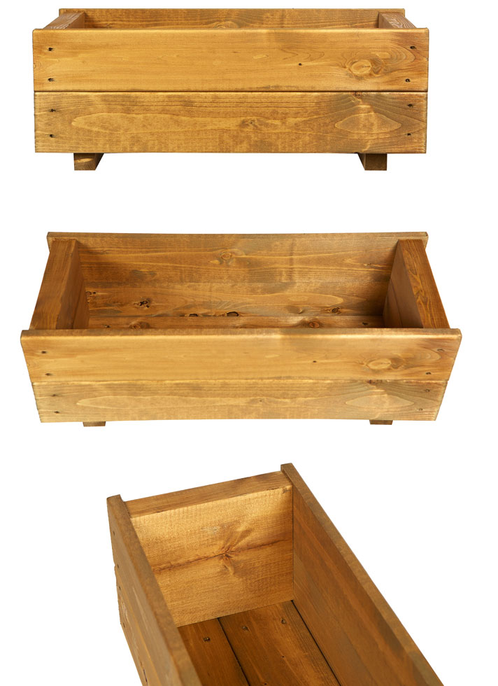 Wooden Rectangular Garden Planter Brown Stain Finish