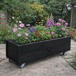Movable Garden Planter Black Box with Wheels 90cm