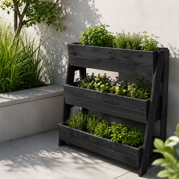 Wooden 3 Tier Raised Planter Outdoor Garden Flower Herb Planter Box Black