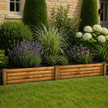 Wooden Garden Border Lawn Edging Log Style with Stakes 120cm