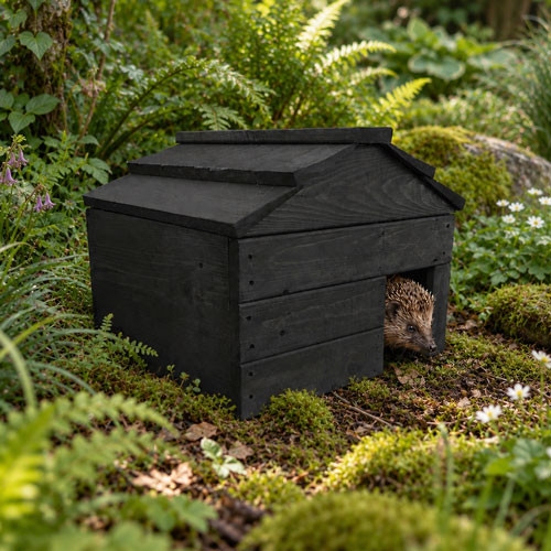 Wooden Hedgehog House with Solid Floor & Roof - Ready Assembled Black