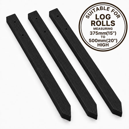 Wooden Log Roll Black Stakes 760mm Fits 375mm-500mm High Pack of 3