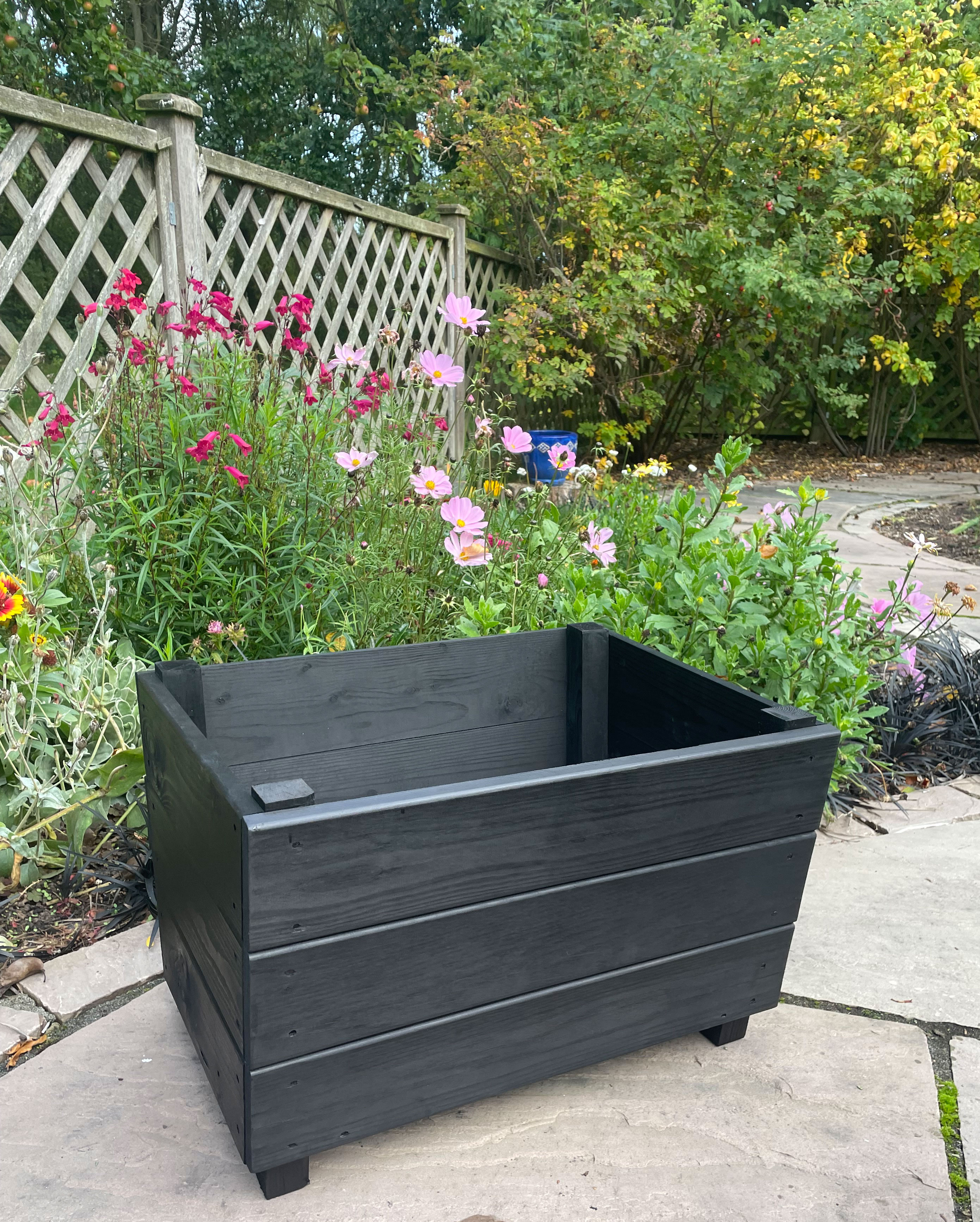 Wooden Garden Plant Container Boxes Black